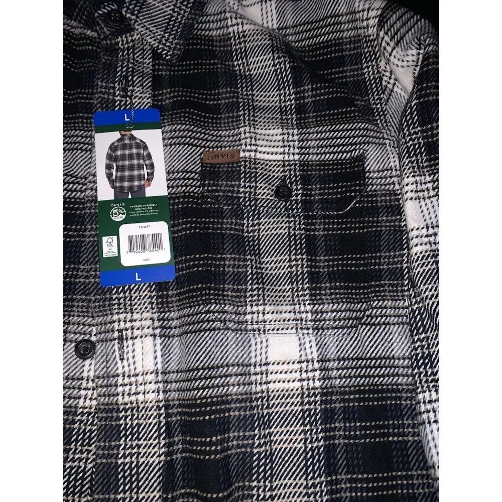 Orvis Men’s Plaid Flannel Shirt Gray Size L - Picture 5 of 7